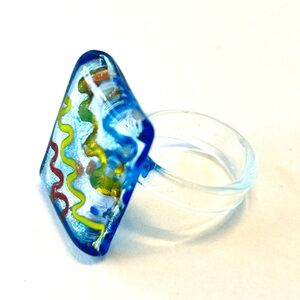 Colourful Abstract Glass Ring Thin Band